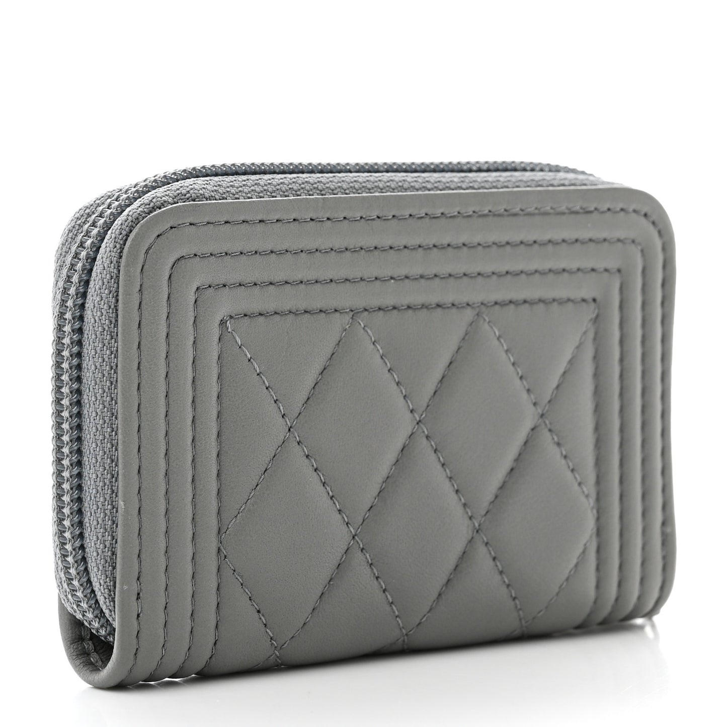 Lambskin Quilted Boy Zip Around Coin Purse Wallet Light Blue