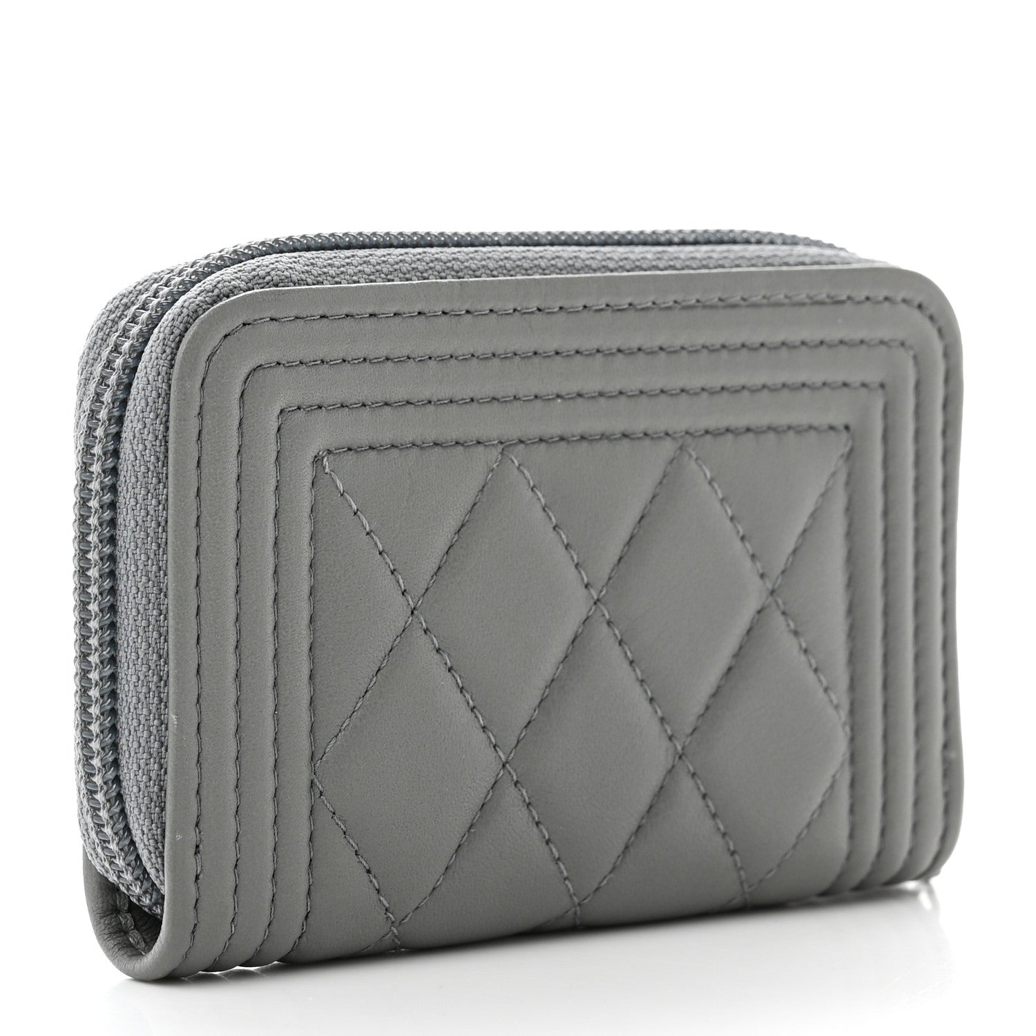 Chanel Lambskin Quilted Boy Zip Around Coin Purse Wallet Light Blue 3 of 8