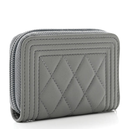 Chanel Lambskin Quilted Boy Zip Around Coin Purse Wallet Light Blue 3 of 8