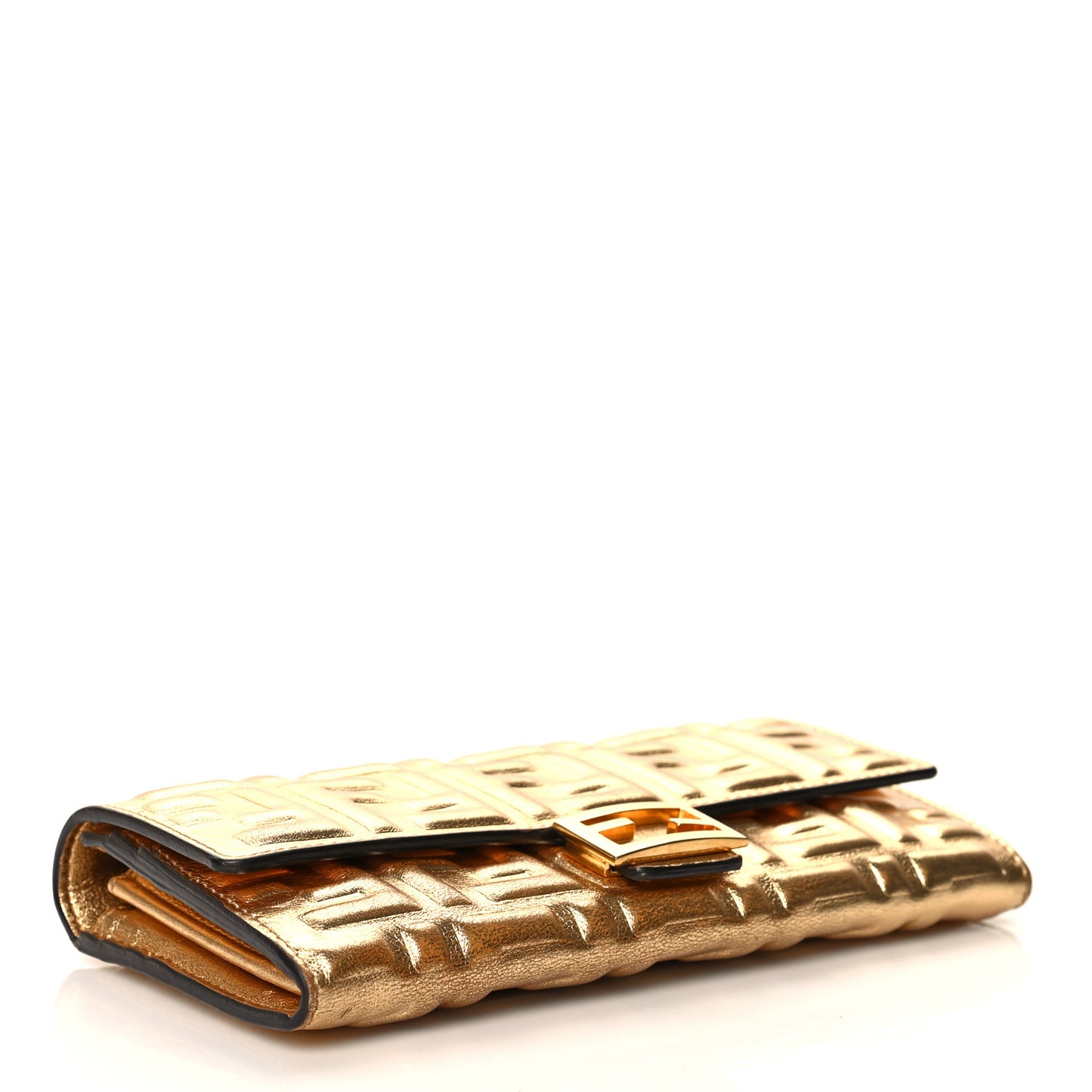 Vitello Catalan Mirror FF 1974 Embossed Continental Wallet Gold