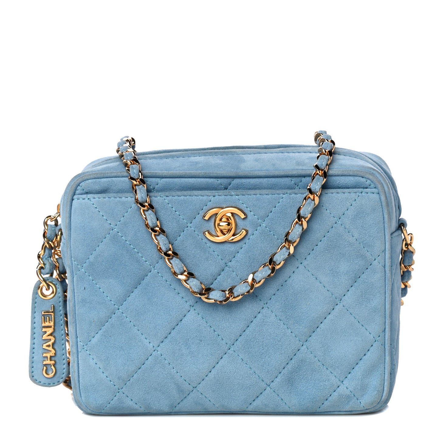 Suede Quilted Shoulder Bag Light Blue