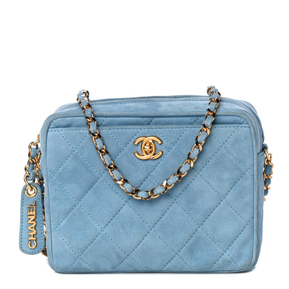 Chanel Suede Quilted Shoulder Bag Light Blue 1 of 20