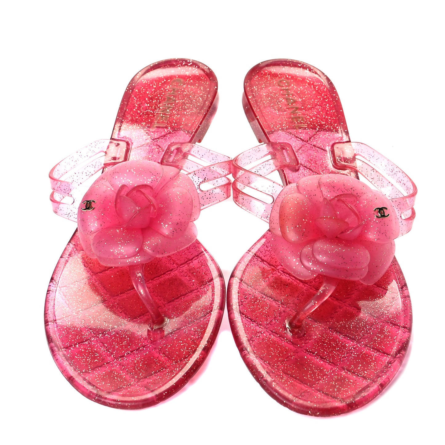 Jelly Camellia Glitter Thong Sandals 41 Rose Clair