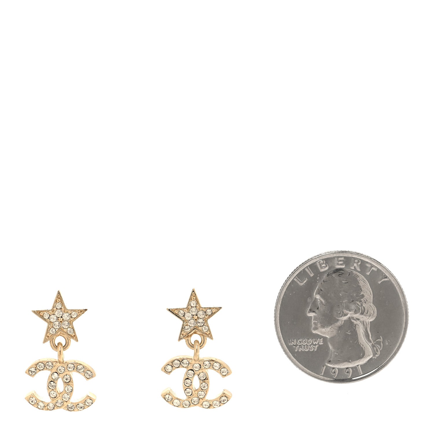Chanel Crystal CC Star Drop Earrings Gold 2 of 5
