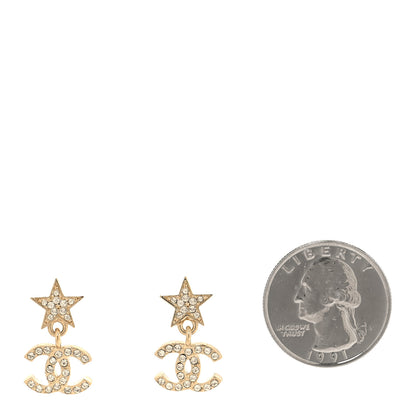Chanel Crystal CC Star Drop Earrings Gold 2 of 5