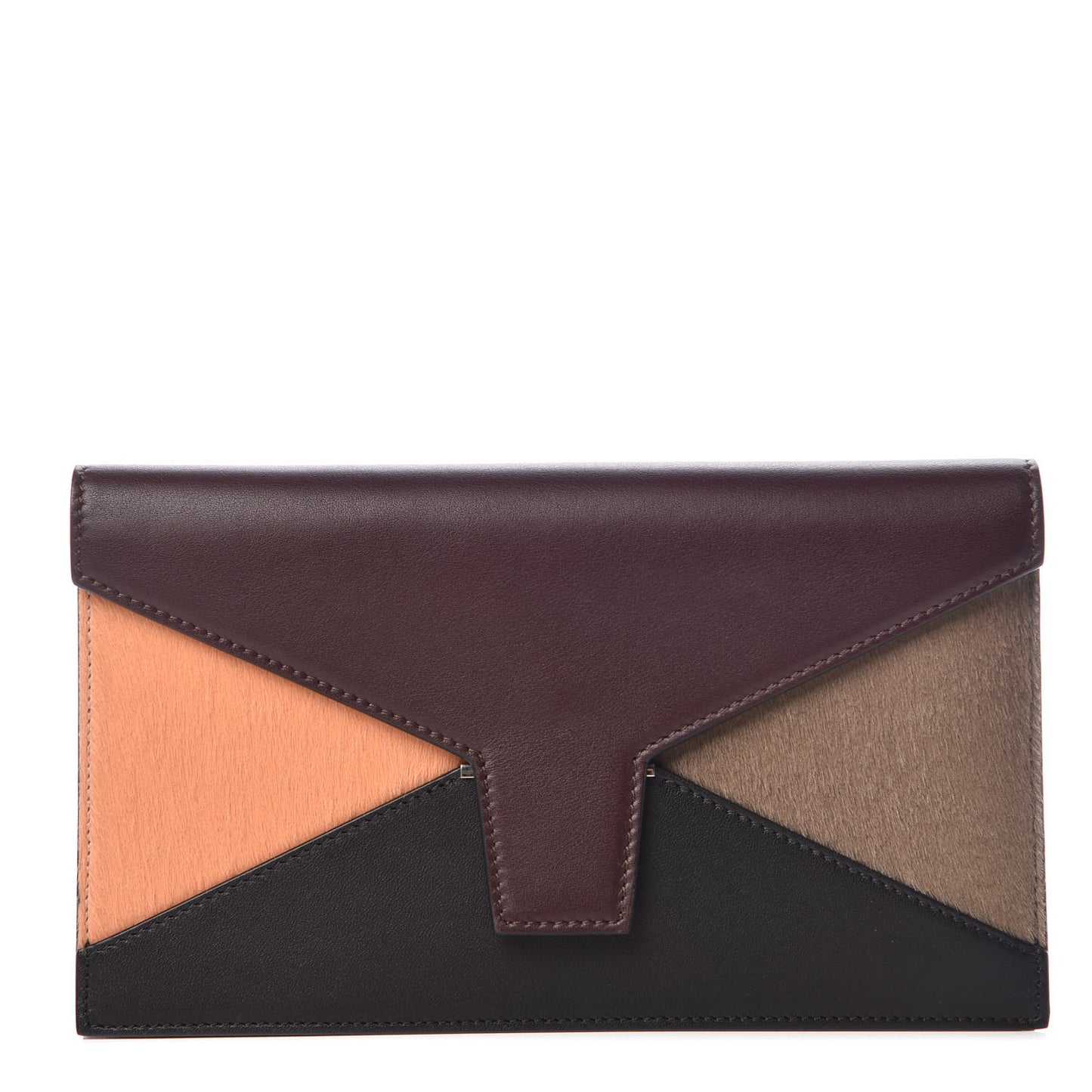 Pony Hair Calfskin Diamond Multifunction Wallet Burgundy