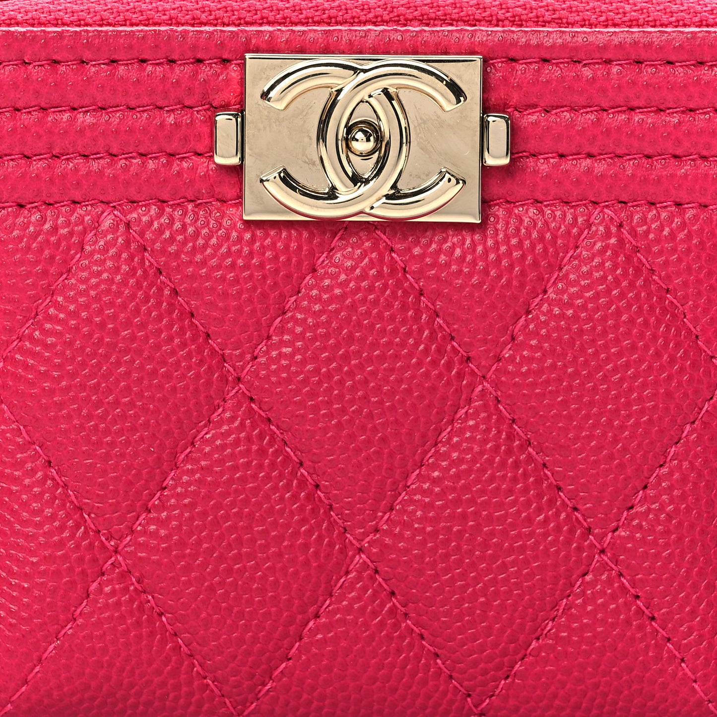 Caviar Quilted Boy Zip Around Coin Purse Wallet Dark Pink