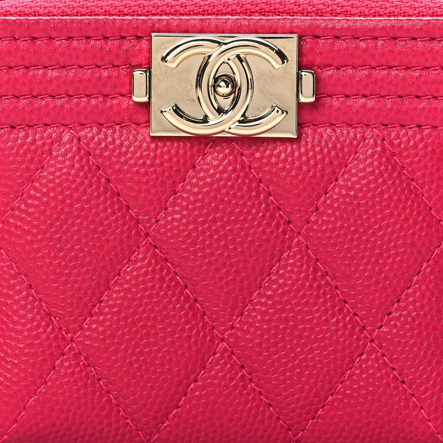Chanel Caviar Quilted Boy Zip Around Coin Purse Wallet Dark Pink 8 of 9