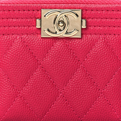 Chanel Caviar Quilted Boy Zip Around Coin Purse Wallet Dark Pink 8 of 9
