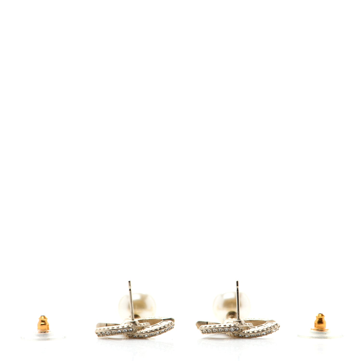 Chanel Crystal Pearl CC Drop Earrings Gold 3 of 4