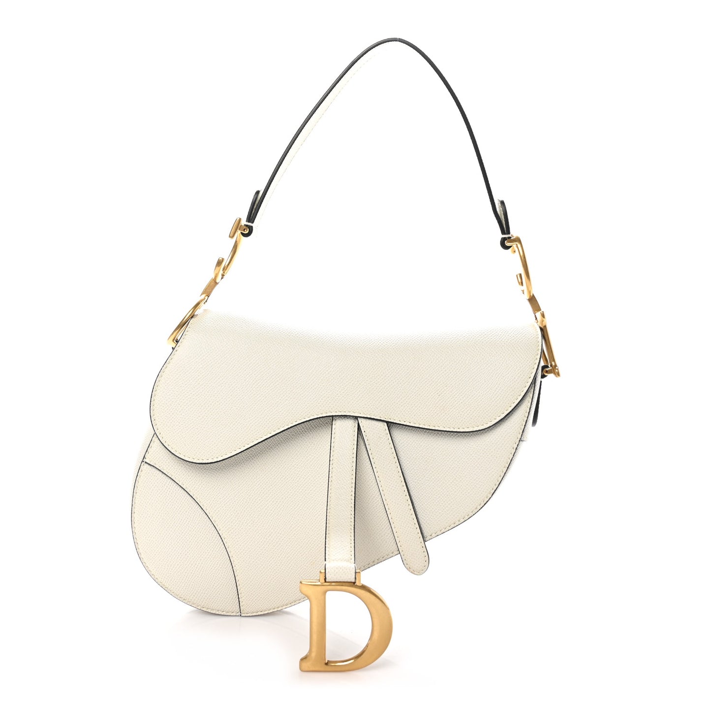 Grained Calfskin Saddle Bag White