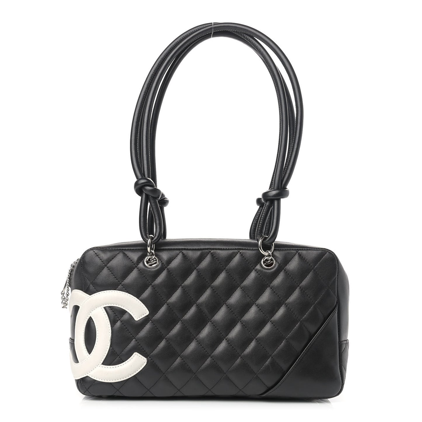 Calfskin Quilted Large Cambon Bowler Black White