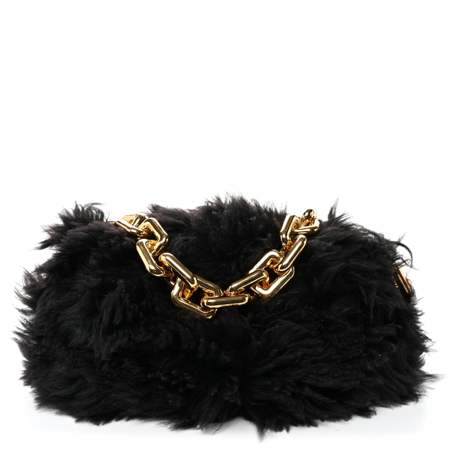 Bottega Veneta Shearling Lambskin The Pouch Chain Black 1 of 10