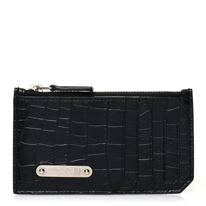 Saint Laurent Calfskin Crocodile Embossed 5 Fragments Zip Pouch Card Holder Black 1 of 10