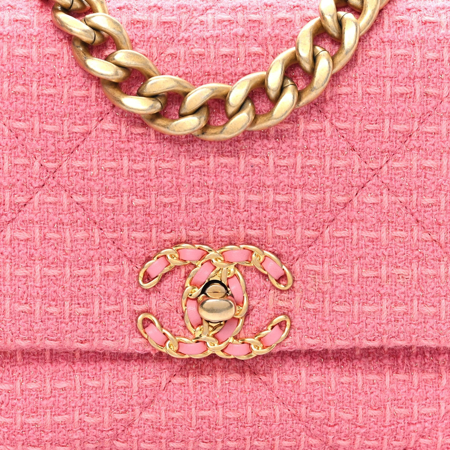 Chanel Metallic Tweed Quilted Medium Chanel 19 Flap Pink 7 of 9