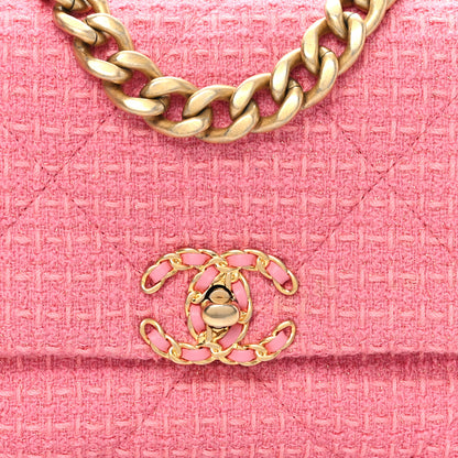 Chanel Metallic Tweed Quilted Medium Chanel 19 Flap Pink 7 of 9
