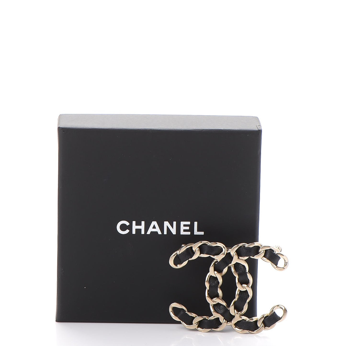 Lambskin Chain CC Brooch Black Gold