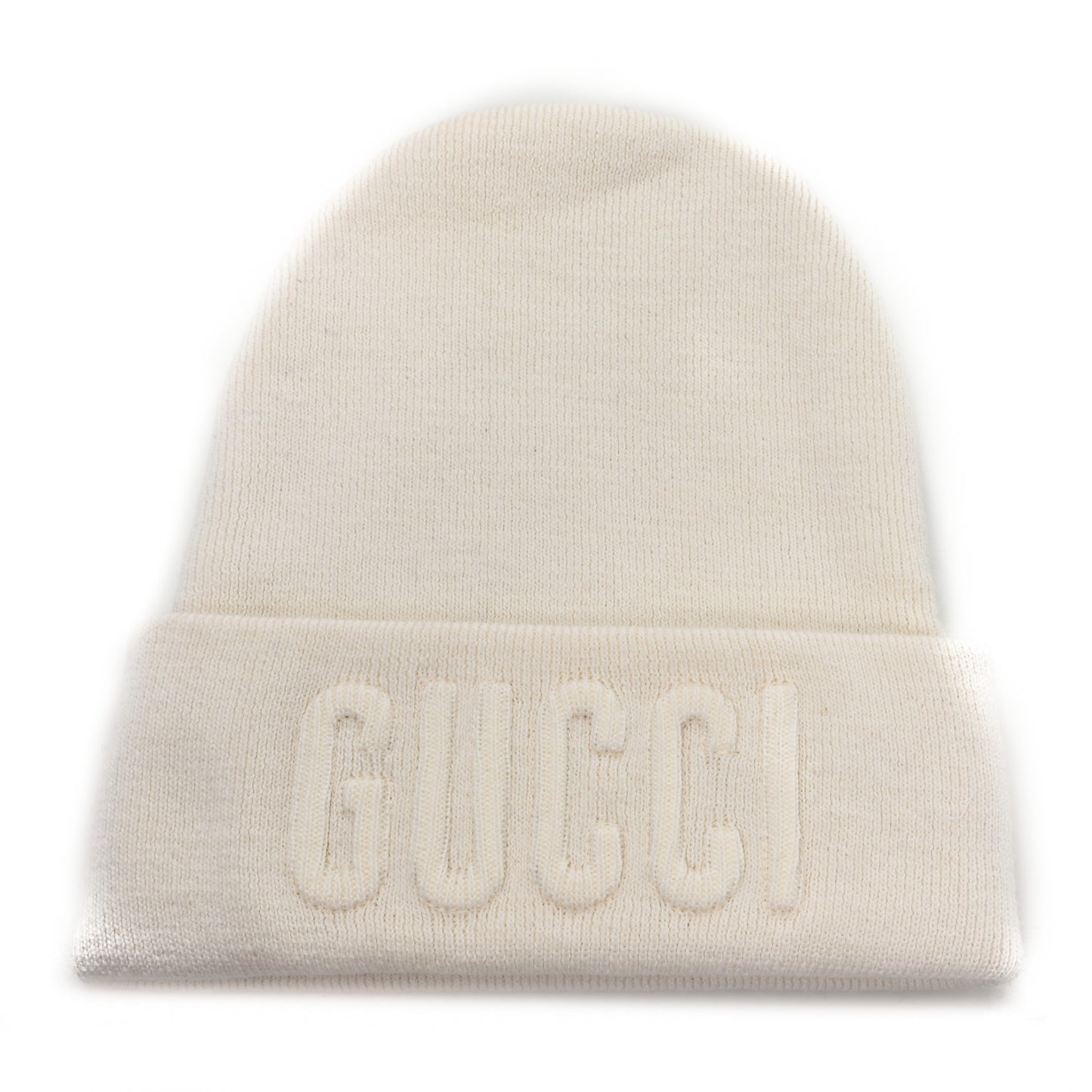 Wool Knit Logo Embroidered Beanie Hat M Ivory
