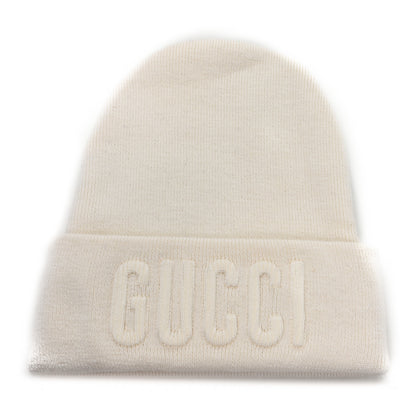 Gucci Wool Knit Logo Embroidered Beanie Hat M Ivory 1 of 5