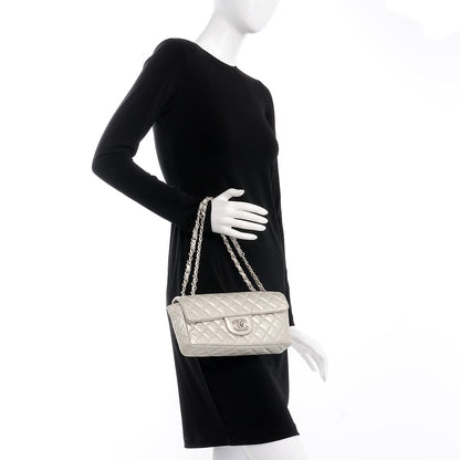 Chanel Metallic Lambskin Quilted East West Flap Silver 2 of 7