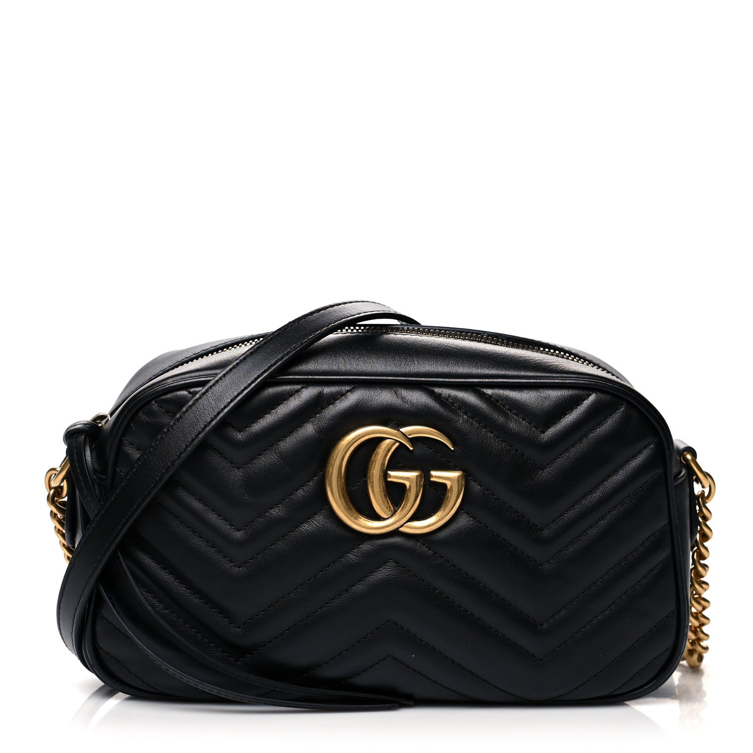 Gucci Calfskin Matelasse Small GG Marmont Chain Shoulder Bag Black 1 of 11