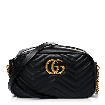 Gucci Calfskin Matelasse Small GG Marmont Chain Shoulder Bag Black 1 of 11