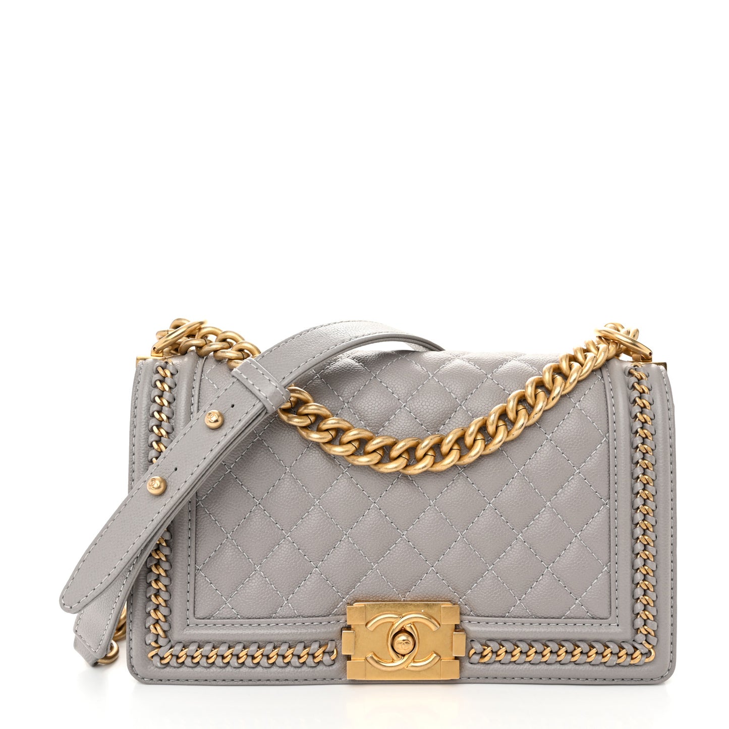 Caviar Quilted Chain Around Medium Boy Flap Grey