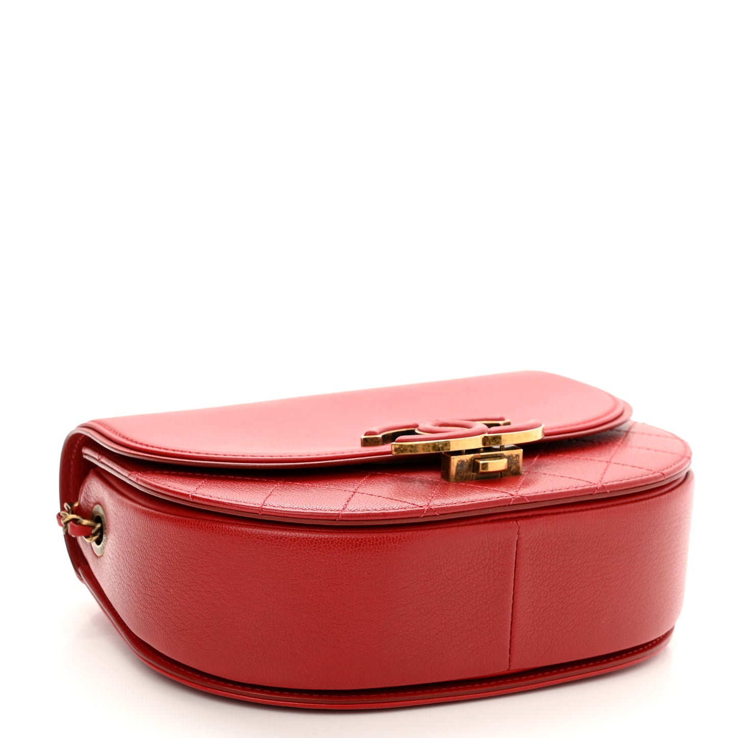 Shiny Calfskin Goatskin Quilted Small Coco Curve Messenger Flap Red