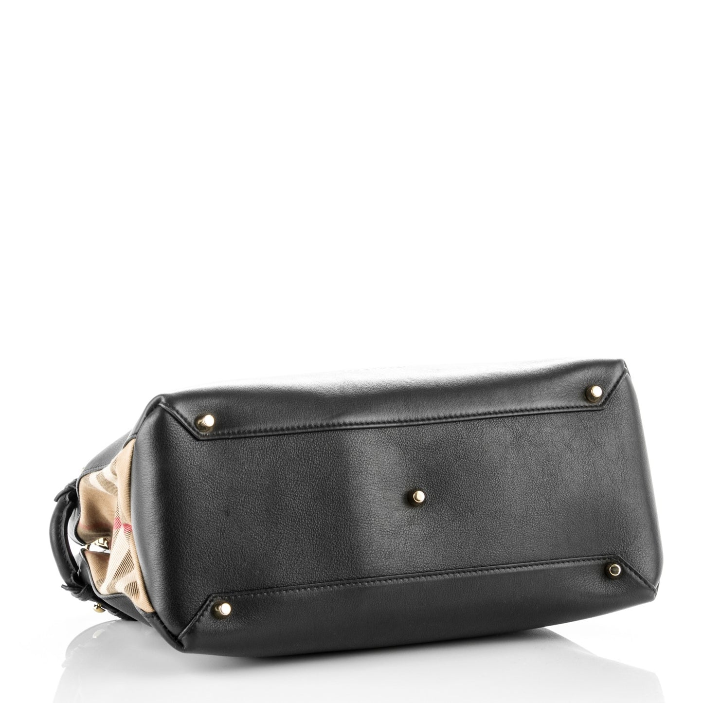 Calfskin House Check Medium Banner Tote Black