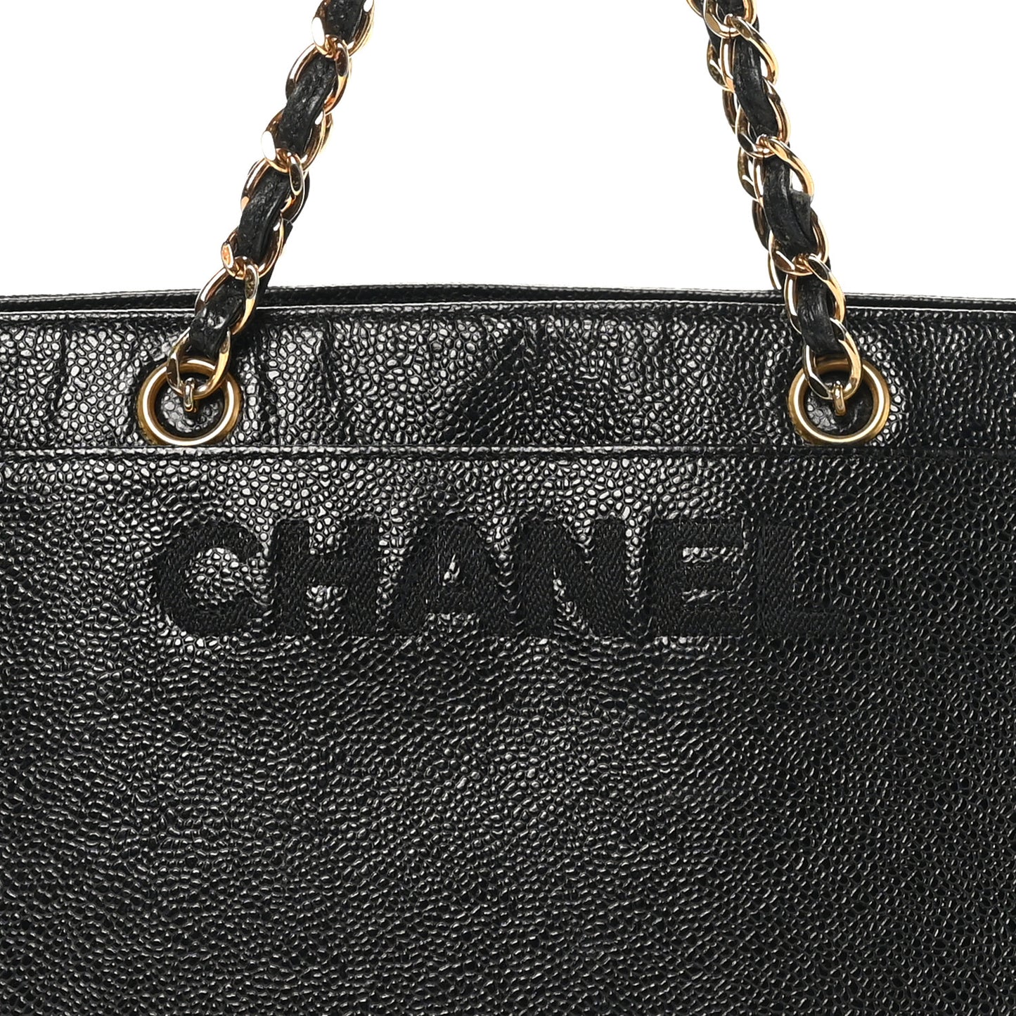 Caviar Embroidered Logo Shoulder Bag Black