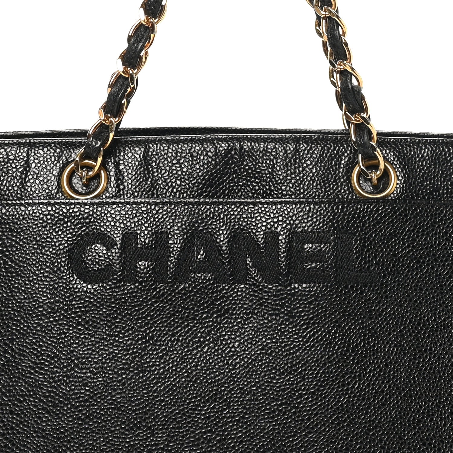 Chanel Caviar Embroidered Logo Shoulder Bag Black 8 of 11