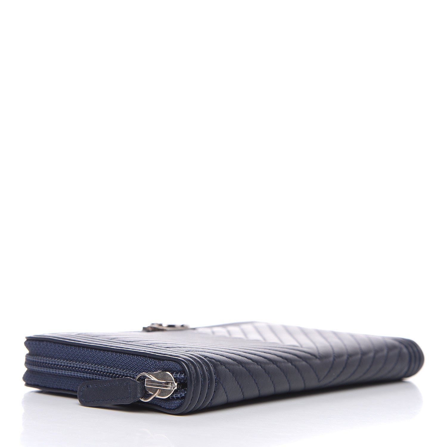 Chanel Lambskin Chevron Zip Around Boy Wallet Blue 4 of 9