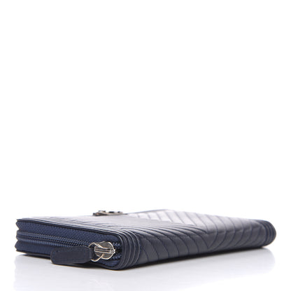 Chanel Lambskin Chevron Zip Around Boy Wallet Blue 4 of 9