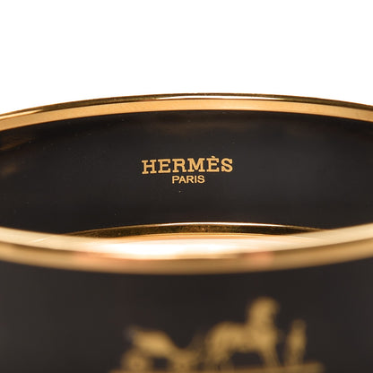 Hermes Enamel Printed Wide Caleche Bracelet 70 Black 3 of 5