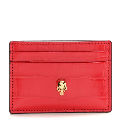 Alexander McQueen Calfskin Crocodile Embossed Skull Card Holder Scarlet Red 1 of 8