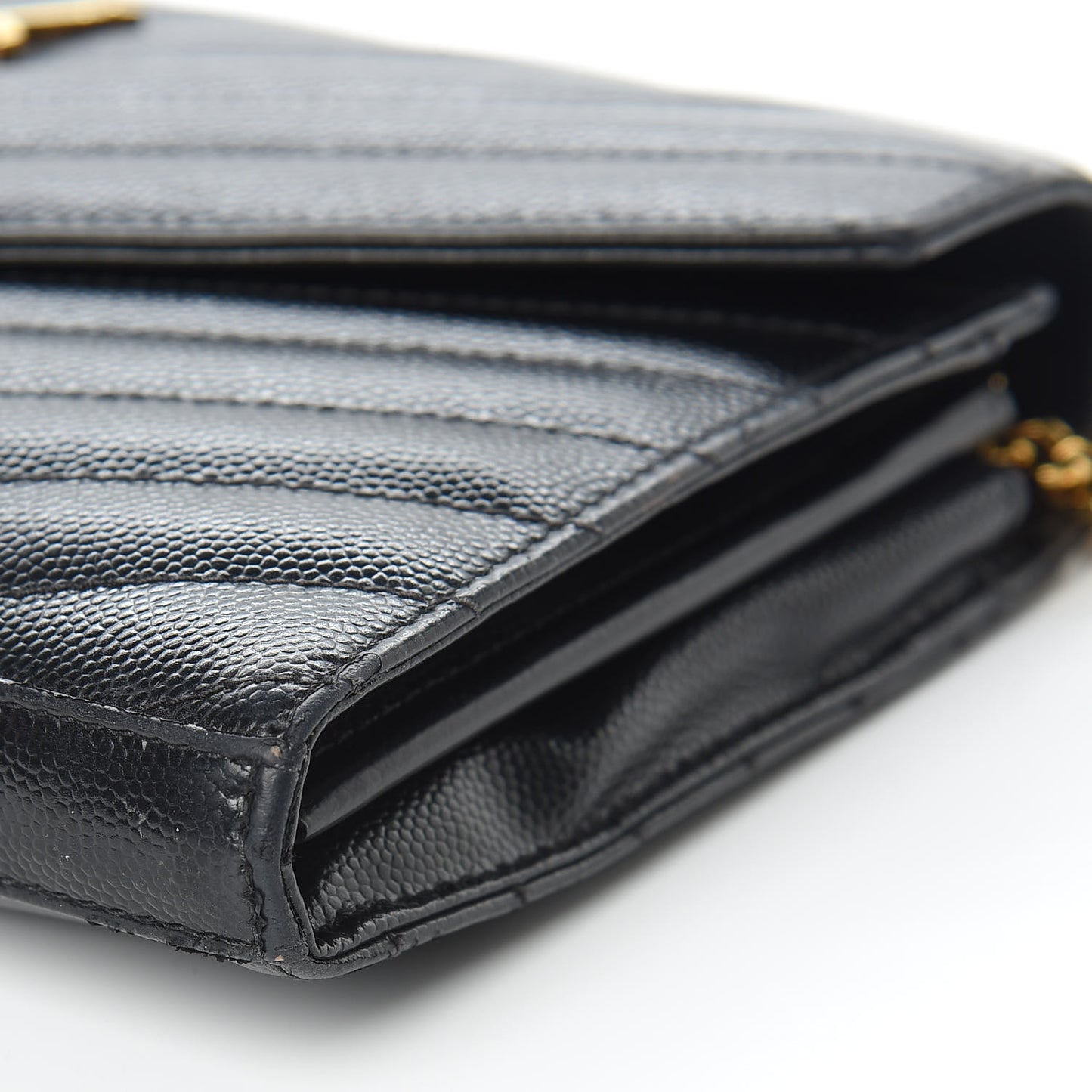Grain De Poudre Matelasse Chevron Monogram Chain Wallet Black
