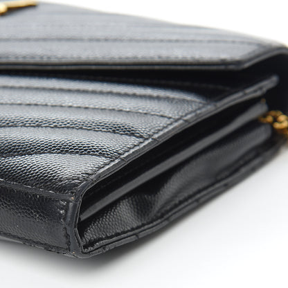 Saint Laurent Grain De Poudre Matelasse Chevron Monogram Chain Wallet Black 9 of 15