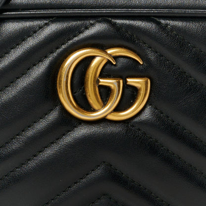 Gucci Calfskin Matelasse Mini GG Marmont Chain Shoulder Bag Black 9 of 12