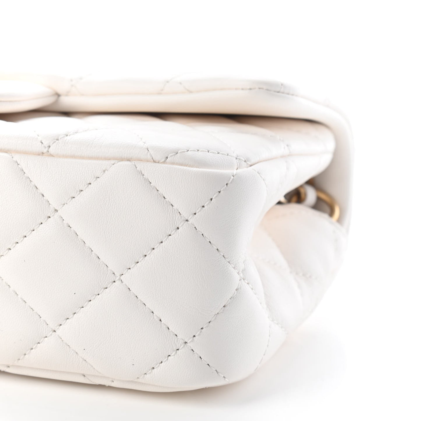Lambskin Quilted Mini Rectangular Pearl Crush Flap White