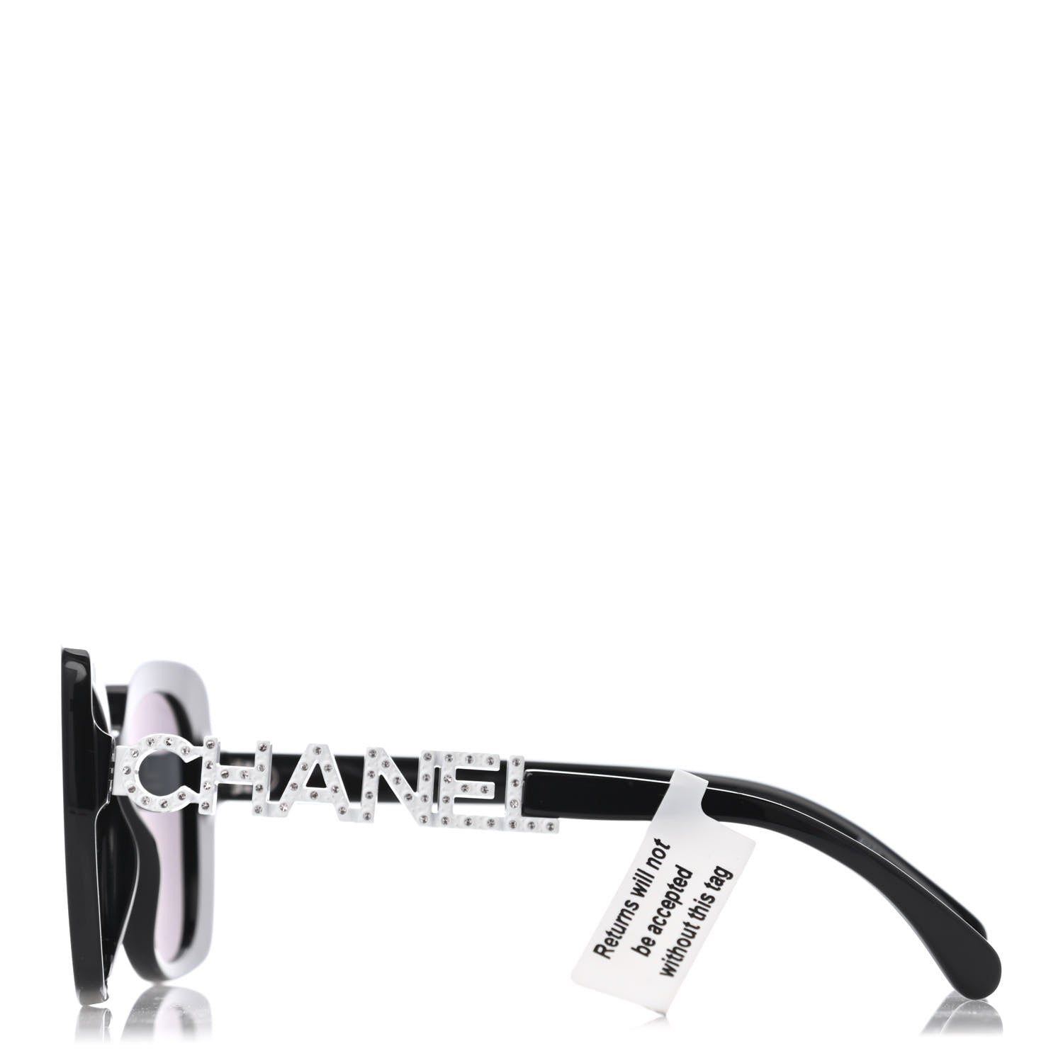 Chanel Acetate Strass Square Sunglasses 5422 Black White 3 of 4