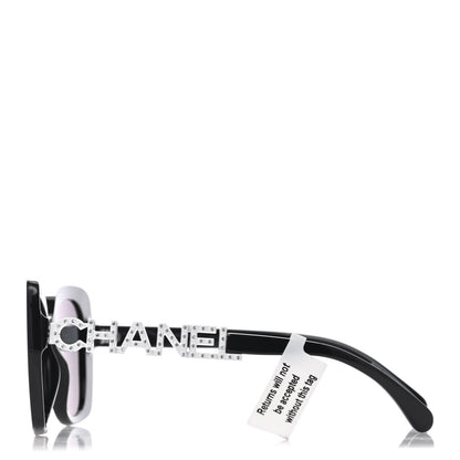 Chanel Acetate Strass Square Sunglasses 5422 Black White 3 of 4