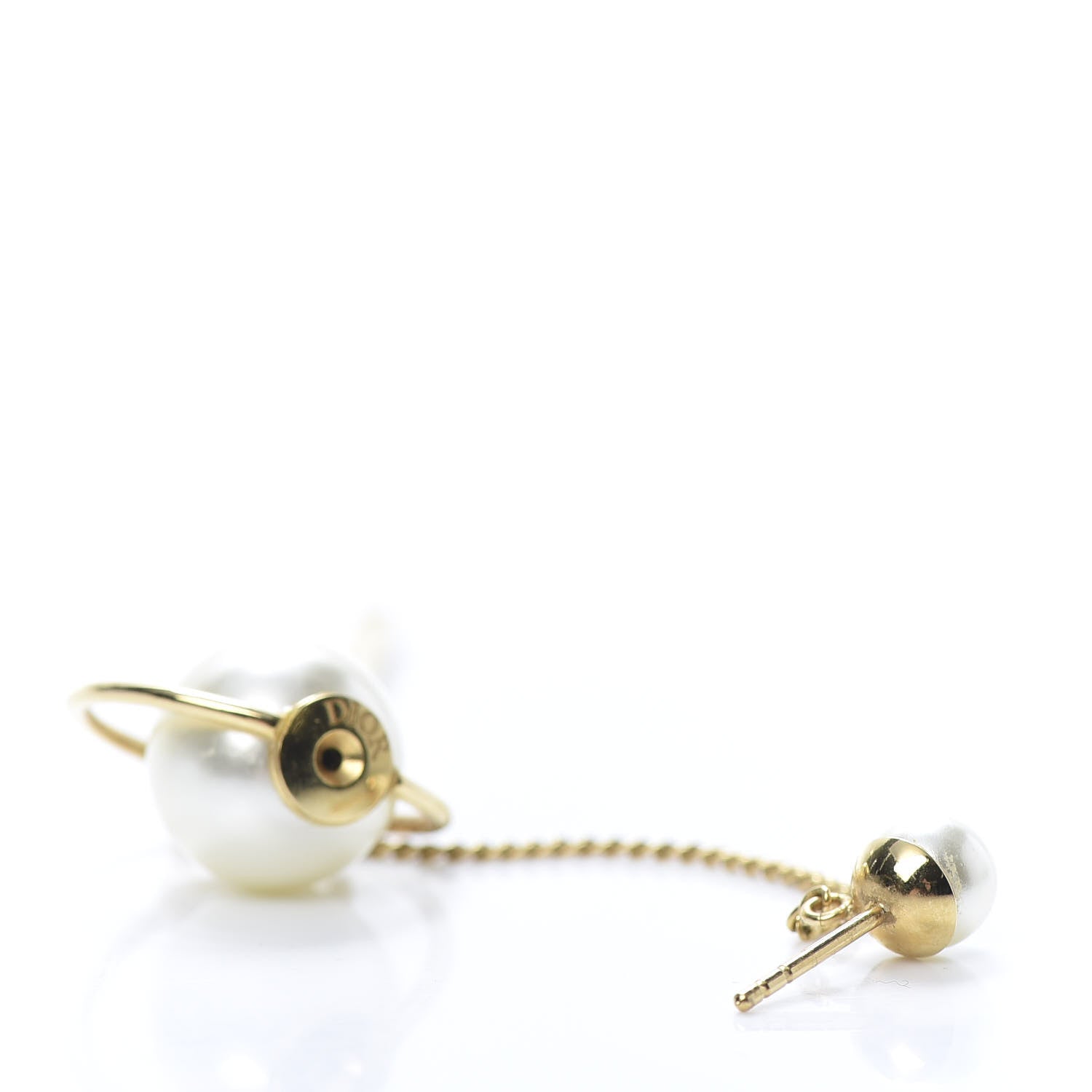 Christian Dior Pearl Tribales Dangle Chain Earrings Gold 4 of 5