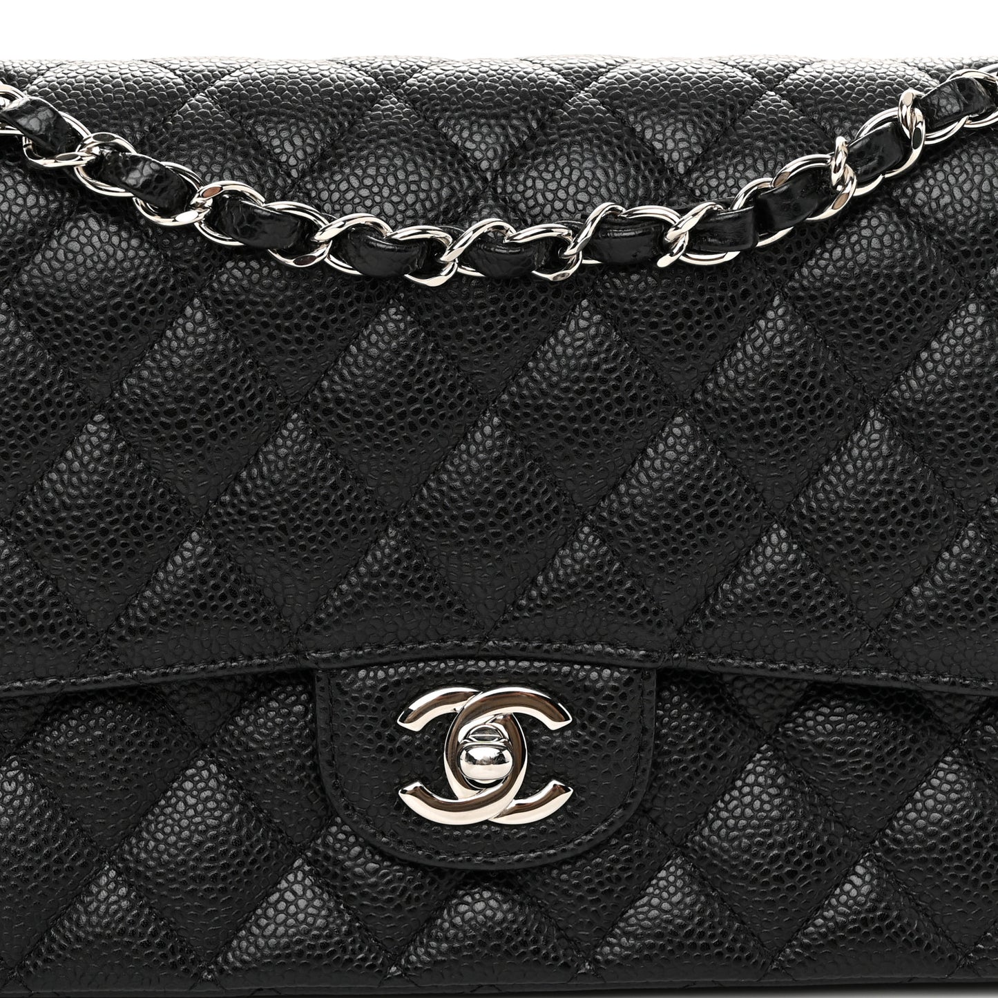 Caviar Quilted Medium Double Flap Black