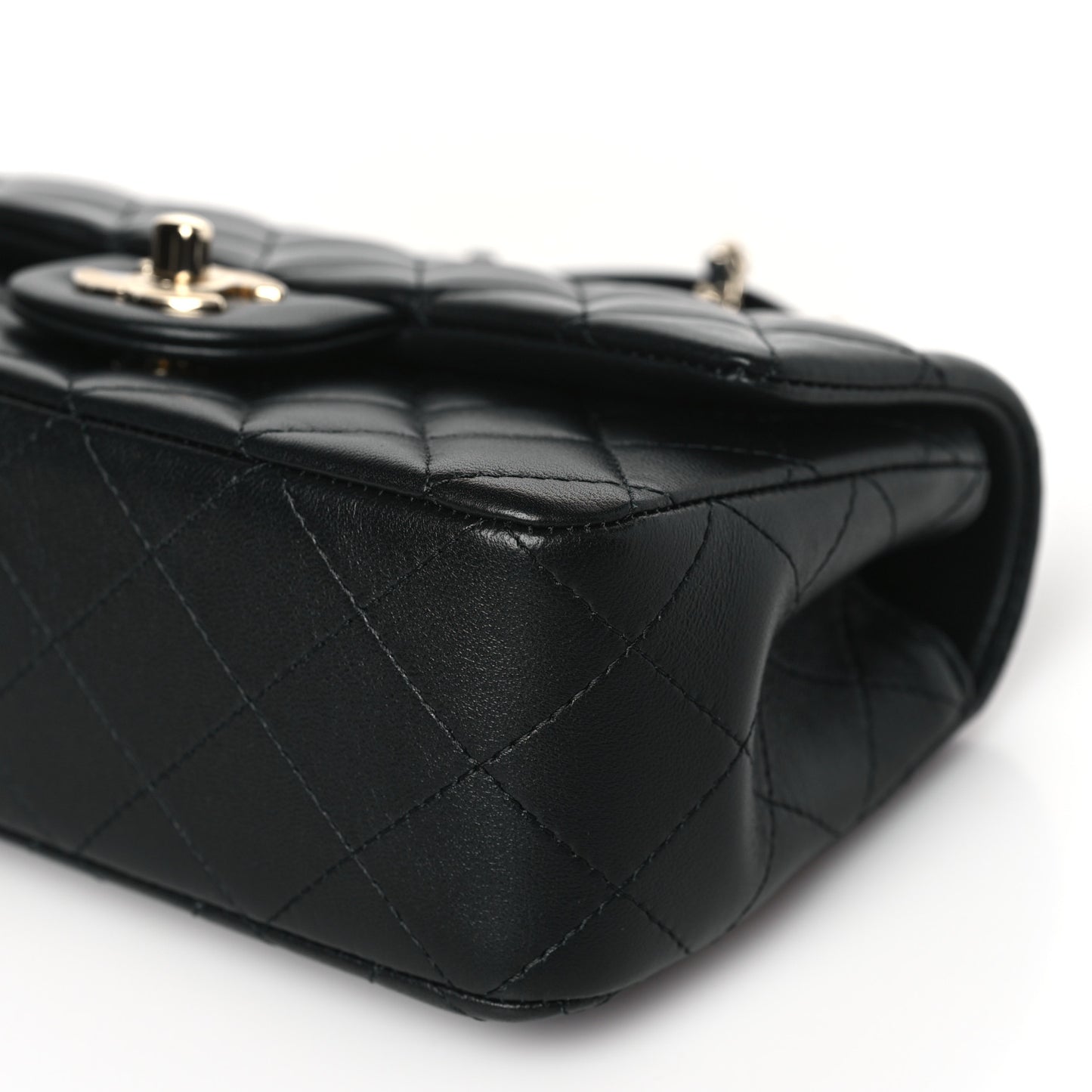 Lambskin Quilted Mini Top Handle Rectangular Flap Black