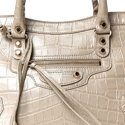 Balenciaga Calfskin Crocodile Embossed Classic Gold Hardware S City Beige Latte 7 of 9