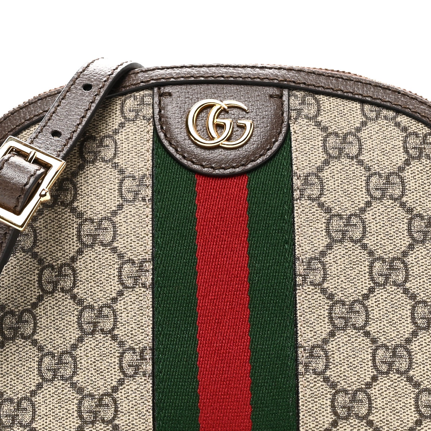 Gucci GG Supreme Monogram Textured Dollar Calfskin Web Small Ophidia Dome Shoulder Bag Beige Ebony New Acero 8 of 10