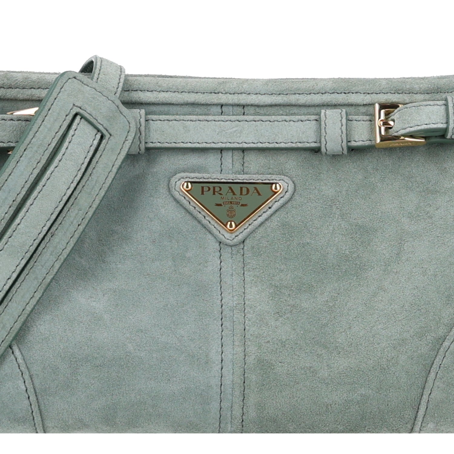 Prada Scamosciato Triangle Small Bonnie Shoulder Bag Salvia 8 of 10