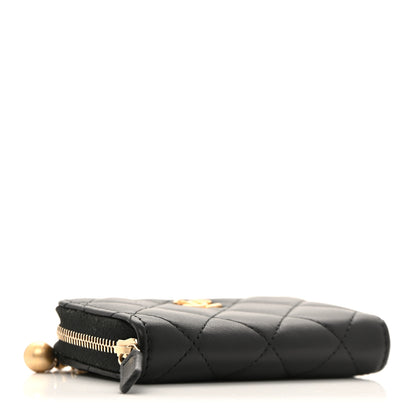 Chanel Lambskin Quilted CC Pearl Crush Zip Card Holder On Chain Black 3 of 10