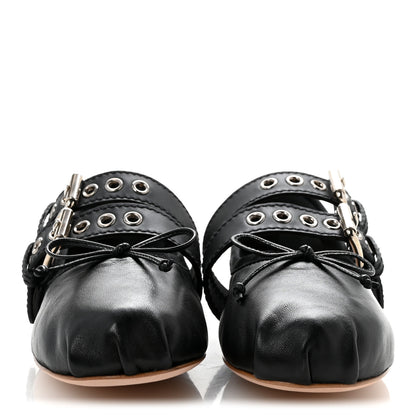 Miu Miu Nappa Vitello Nevada Double Buckle Ballerina Flats 36 Black 3 of 9