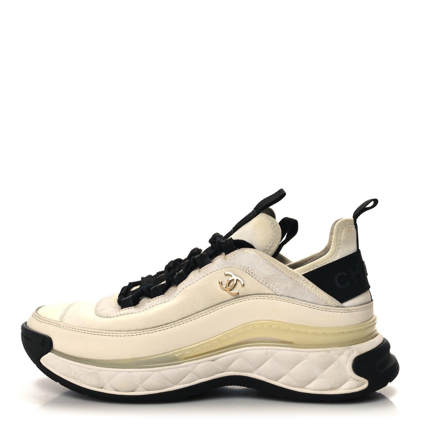 Velvet Calfskin Mixed Fibers CC Sneakers 40 Ivory Black